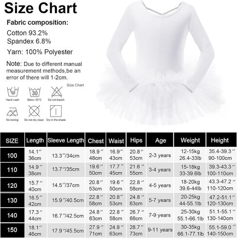 Bezioner Girls Cotton Ballet Dance Dress Cute Tutu Skirted Leotard Long Sleeve in Saudi Arabia