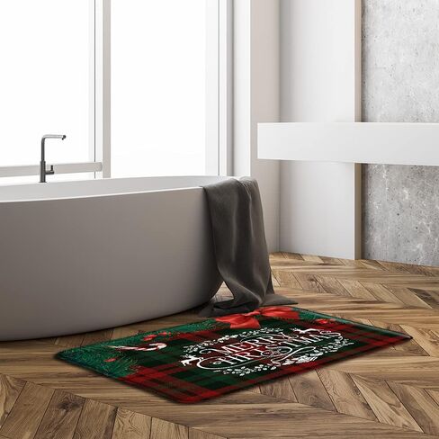 Sunhe 3 Piece Christmas Gnome Bath Mat Sets Cute Gnome Folklore Elves Red Black Buffalo Plaid Pine Twig Xmas Balls Winter Holiday Bathroom Rug,Toilet Seat Cover,U-Shaped Floor Mat in Saudi Arabia