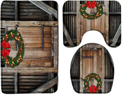 Sunhe 3 Piece Christmas Gnome Bath Mat Sets Cute Gnome Folklore Elves Red Black Buffalo Plaid Pine Twig Xmas Balls Winter Holiday Bathroom Rug,Toilet Seat Cover,U-Shaped Floor Mat in Saudi Arabia