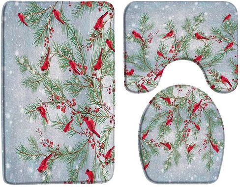 Sunhe 3 Piece Christmas Gnome Bath Mat Sets Cute Gnome Folklore Elves Red Black Buffalo Plaid Pine Twig Xmas Balls Winter Holiday Bathroom Rug,Toilet Seat Cover,U-Shaped Floor Mat in Saudi Arabia