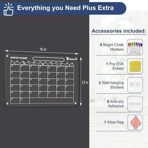 تقويم أكريليك مغناطيسي للثلاجة، لوحة تخطيط تقويم أسبوعية مقاس 9 × 13 بوصة، مخطط شهري واضح للثلاجة، مجموعة تقويم المسح الجاف للثلاجة مع 8 علامات وممحاة ومنشفة in Kuwait