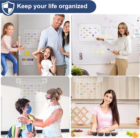 تقويم أكريليك مغناطيسي للثلاجة، لوحة تخطيط تقويم أسبوعية مقاس 9 × 13 بوصة، مخطط شهري واضح للثلاجة، مجموعة تقويم المسح الجاف للثلاجة مع 8 علامات وممحاة ومنشفة in Kuwait
