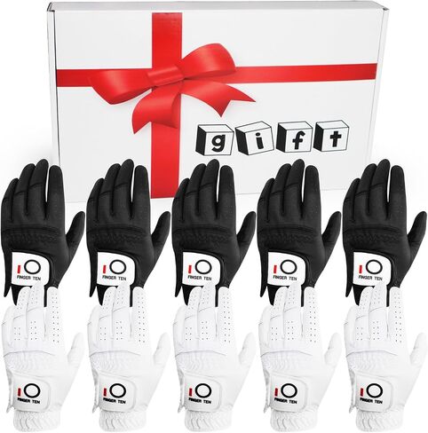 Golf Gloves Men Value 10 Pack Left Hand for Right Handed Golfer, Mens Glove with Gift Box All Weather Grip Soft Breathable in Saudi Arabia