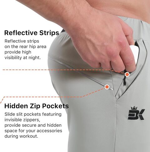 BROKIG بنطال رياضي Hidzip Gym Joggers خفيف الوزن مدبب للتمرين الرياضي للرجال مع جيب بسحاب ورياضة الركض in Saudi Arabia