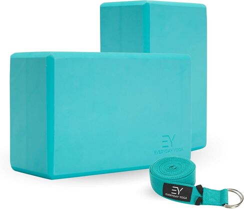 Everyday Yoga Foam Block and Yoga Strap Set, Soft Non-Slip Surface for Stability, Balance, and Deepen Stretches - Ideal for Yoga, Pilates, and Meditation Accessories in Saudi Arabia
