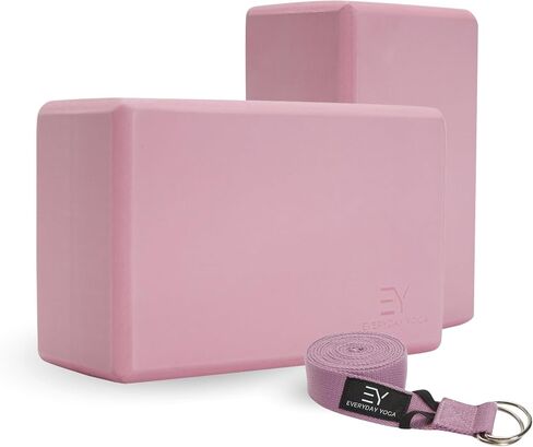 Everyday Yoga Foam Block and Yoga Strap Set, Soft Non-Slip Surface for Stability, Balance, and Deepen Stretches - Ideal for Yoga, Pilates, and Meditation Accessories in Saudi Arabia
