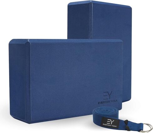 Everyday Yoga Foam Block and Yoga Strap Set, Soft Non-Slip Surface for Stability, Balance, and Deepen Stretches - Ideal for Yoga, Pilates, and Meditation Accessories in Saudi Arabia