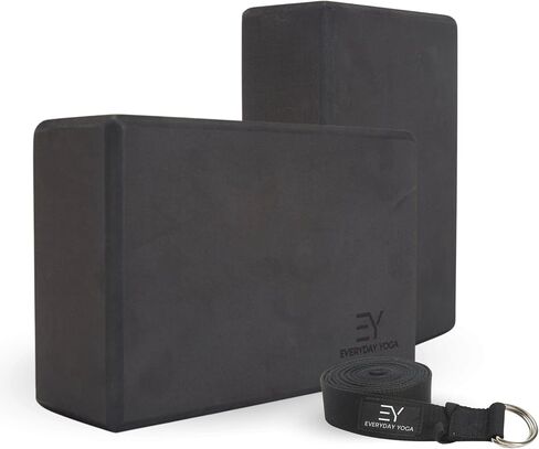Everyday Yoga Foam Block and Yoga Strap Set, Soft Non-Slip Surface for Stability, Balance, and Deepen Stretches - Ideal for Yoga, Pilates, and Meditation Accessories in Saudi Arabia