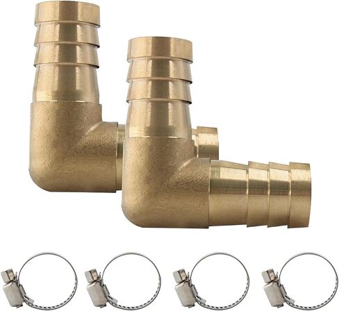 2Pcs 1/4Inch 90 Degree Brass Hose Barb, L Right Angle Brass Barb Elbow Connector Fitting with 4Pcs Hose Clamps for Fuel, Air, Water, Oil, Gas(6mm) in Saudi Arabia