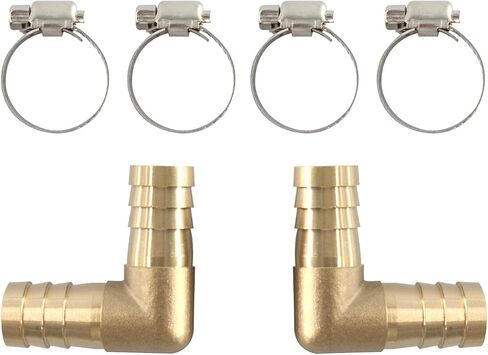 2Pcs 1/4Inch 90 Degree Brass Hose Barb, L Right Angle Brass Barb Elbow Connector Fitting with 4Pcs Hose Clamps for Fuel, Air, Water, Oil, Gas(6mm) in Saudi Arabia