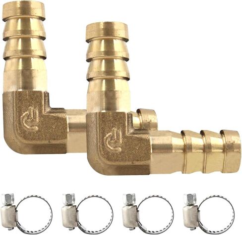2Pcs 1/4Inch 90 Degree Brass Hose Barb, L Right Angle Brass Barb Elbow Connector Fitting with 4Pcs Hose Clamps for Fuel, Air, Water, Oil, Gas(6mm) in Saudi Arabia