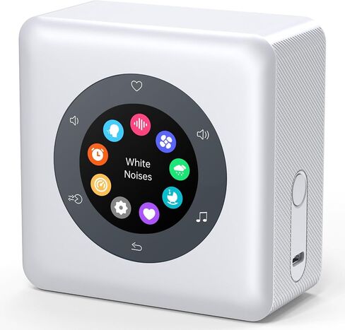 8 in 1 Portable White Noise Sound Machine & Breathing Exercises, Alarm Clock. Soothing Sounds, Sleep Music and Lullabies for Adults/Babies. Home/Bedroom (White) in Kuwait