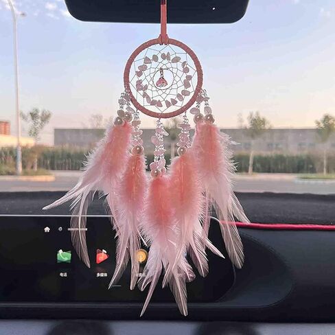 Car Dream Catcher for Rearview Mirror Accessories, Car Mirror Hanging Accessorie, Car Charms Ornament Lucky Ornament Pendant Car Interior Accessorie (Pink) in Saudi Arabia