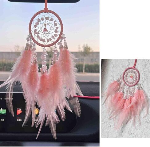 Car Dream Catcher for Rearview Mirror Accessories, Car Mirror Hanging Accessorie, Car Charms Ornament Lucky Ornament Pendant Car Interior Accessorie (Pink) in Saudi Arabia