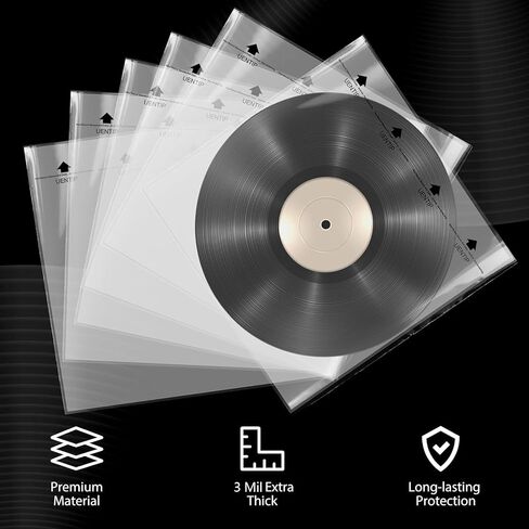 100-Pack Vinyl Sleeves Inner -12" Vinyl Record Protective Sleeves - Protect Your LP Albums from Scratches, Dirt & Dust - No-Acid Exterior Disc Cover (Inner Sleeves-Round Bottom) in Kuwait