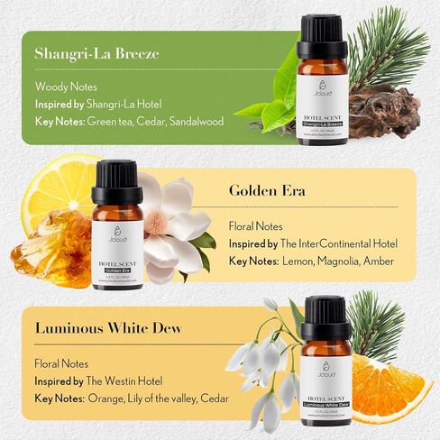JCLOUD Summer Fragrance Oils Set | Hotel Collection Diffuser Oil & Home Luxury Scents - Gift Set of 6 Summer Essential Oil for Diffusers for Home, Fresh Citrus, Tropical Fruity & Clean Aquatic, 6x10mL in Saudi Arabia