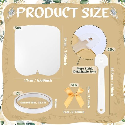 Sublimation Fans Blank Bulk Fans Handheld Set Double Sided Sublimation Fans Includes Blank White Cardstock Handle Sticks Gold Bow for Wedding Baby Shower Party Supplies DIY(50 Pcs) in Saudi Arabia