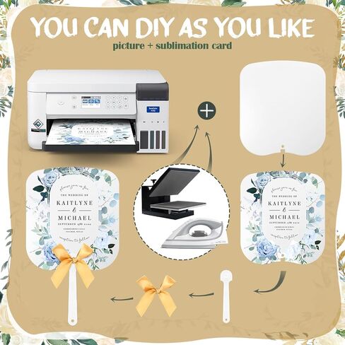 Sublimation Fans Blank Bulk Fans Handheld Set Double Sided Sublimation Fans Includes Blank White Cardstock Handle Sticks Gold Bow for Wedding Baby Shower Party Supplies DIY(50 Pcs) in Saudi Arabia