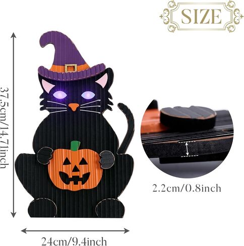Valery Madelyn Halloween Wreath with Lights, 15 Inch Black Cat with Jack o Lantern Decorations for Front Door, Cute Wooden Sign Halloween Wall Table Decor for Home Porch Party in Saudi Arabia
