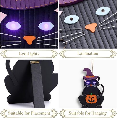 Valery Madelyn Halloween Wreath with Lights, 15 Inch Black Cat with Jack o Lantern Decorations for Front Door, Cute Wooden Sign Halloween Wall Table Decor for Home Porch Party in Saudi Arabia