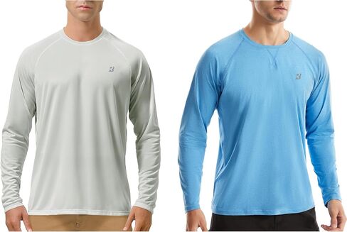 (الحجم: L) 2 حزمة من قمصان الحماية من أشعة الشمس فوق البنفسجية 50+ للرجال في الهواء الطلق بأكمام طويلة وعامل حماية من الشمس SPF للغوص والصيد والمشي لمسافات طويلة والسباحة in Kuwait