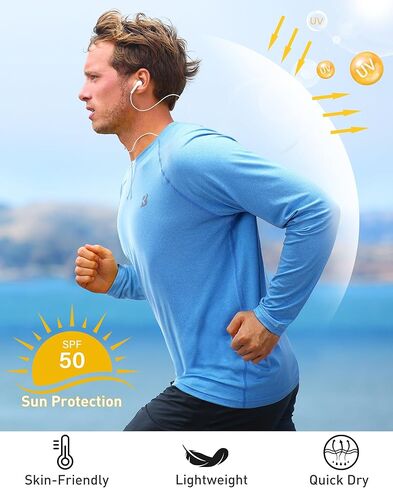 (الحجم: L) 2 حزمة من قمصان الحماية من أشعة الشمس فوق البنفسجية 50+ للرجال في الهواء الطلق بأكمام طويلة وعامل حماية من الشمس SPF للغوص والصيد والمشي لمسافات طويلة والسباحة in Kuwait
