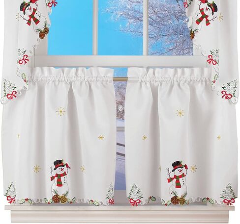 Collections Etc Snowman Cardinal Window Curtain Christmas Decoration, 36" L Tiers in Saudi Arabia
