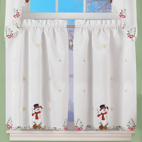 Collections Etc Snowman Cardinal Window Curtain Christmas Decoration, 36" L Tiers in Saudi Arabia