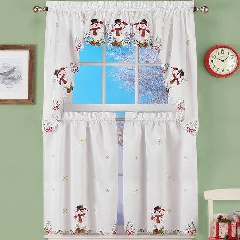 Collections Etc Snowman Cardinal Window Curtain Christmas Decoration, 36" L Tiers in Saudi Arabia