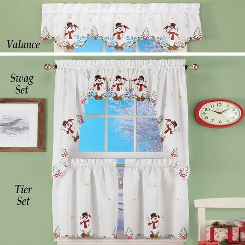 Collections Etc Snowman Cardinal Window Curtain Christmas Decoration, 36" L Tiers in Saudi Arabia