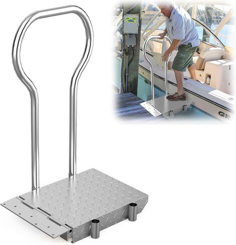Boat Boarding Platform with Handrail, Foldable Dock Boarding Platform with Handle(500LBs Capacity,Silver) in Saudi Arabia