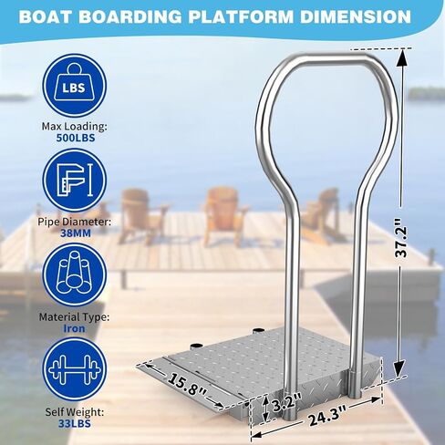 Boat Boarding Platform with Handrail, Foldable Dock Boarding Platform with Handle(500LBs Capacity,Silver) in Saudi Arabia