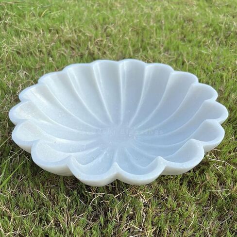 HandCrafted Marble Large Decorative Bowl | White Decorative Bowls for Home Decor | Ruffle Bowl | Scalloped Bowl | Fluted Bowl | Key/Fruit Bowl | Ring Dish | Organic Modern Home Decor Bowl (8 Inches) in Saudi Arabia