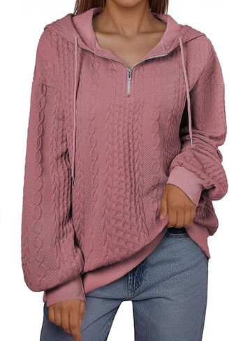 SHEWIN Women's Quarter Zip Hoodies Oversized Sweatshirt Long Sleeve Lightweight Pullover Tops in Saudi Arabia