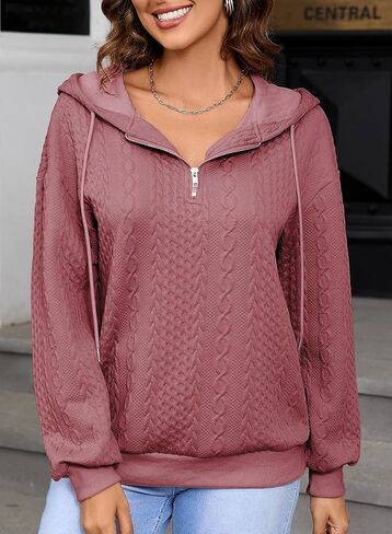 SHEWIN Women's Quarter Zip Hoodies Oversized Sweatshirt Long Sleeve Lightweight Pullover Tops in Saudi Arabia