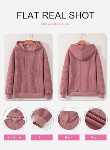 SHEWIN Women's Quarter Zip Hoodies Oversized Sweatshirt Long Sleeve Lightweight Pullover Tops in Saudi Arabia