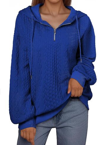 SHEWIN Women's Quarter Zip Hoodies Oversized Sweatshirt Long Sleeve Lightweight Pullover Tops in Saudi Arabia