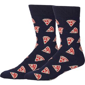 Men's Pizza Socks, Novelty Socks for Men Pizza, Navy Casual Crew Pizza Socks, Gift for Dad
