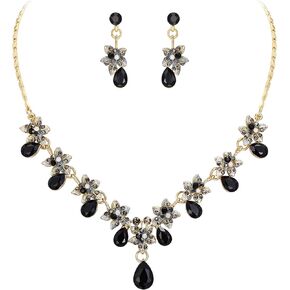 EVER FAITH Hibiscus Teardrop Austrian Crystal Necklace Earrings Set