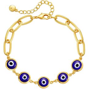 LQXY Evil Eye Bracelet for Women, Gold Plated Paperclip Bracelet