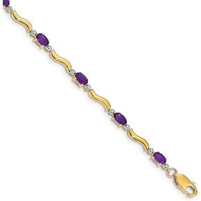 10k Yellow Gold Diamond and Amethyst Bracelet - 7"