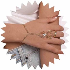Vacaonio Gothic Cz Spider Finger Ring Bracelet Crystal Spider Hand Chain Bracelet Gold Spider Slave Bracelet Rhinestone Spider Bracelet Adjustable Spider Slave Finger Bracelet Harness Bracelet