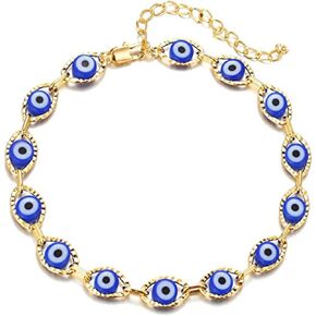 Jukoclut Dainty Turkish Blue Evil Eye Protection Link Chain Bracelet Lucky Jewelry