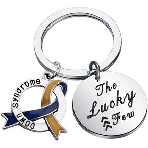 CENWA Down Syndrome Awareness Gift Blue and Yellow Awareness Down Syndrome Ribbon The Lucky Few Keychain