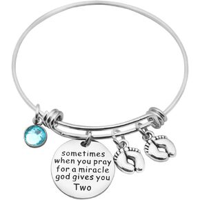 Beeshion Twin Mom Gift Expandable Wire Bangle Bracelet Twin Mama Twin Daddy Keychain Set Twin Jewelry New Parents Gifts