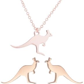 Stainless Steel Australia Wallaby Kangaroo Stud Earrings Necklace Sets for Women Wild Animal Ear Stud Hypoallergenic Jewelry