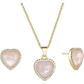 Plumiss Dainty Gold Women Necklace Earrings Jewelry Sets Natural Stone Pendant Necklace Stud Earrings