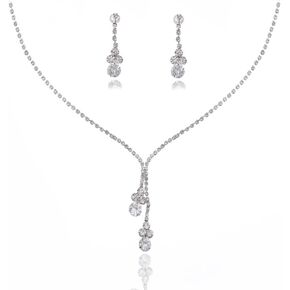 Yean Bride الفضة قلادة أقراط الزفاف مجموعة مجوهرات الزفاف الكريستال مجموعة حجر الراين قلادة للنساء والفتيات (مجموعة من 3) (مجموعة من 6), Free size in Kuwait