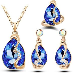 4 Pieces Fashion Shiny Starlight Crystal Rhinstone Pendent Necklace Earring Ring Jewelry Set for Women Lady Wife Wedding Birthday Party Prom Gifts