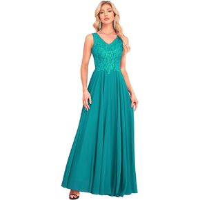 Chiffon V-Neck Mother of The Bride Dresses for Wedding Lace Appliques Sequin Formal Evening Gown